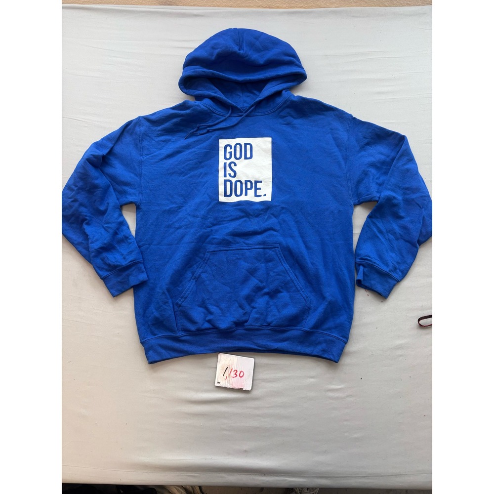 God Is Dope Hoodie Royal Blue Graphic Box Logo Sweatshirt Mens Medium